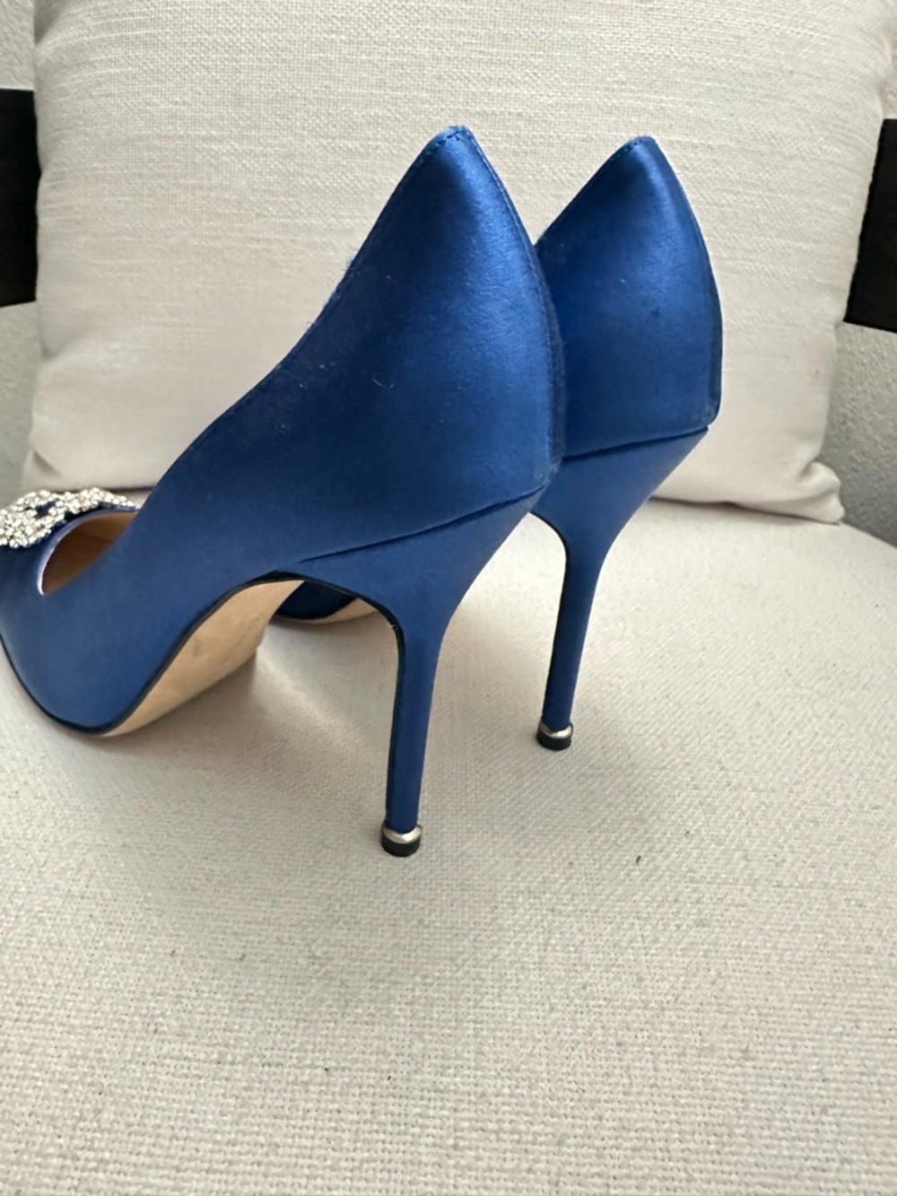 Manolo Blahnik Royal Blue Satin Crystal-Buckle Pumps - Picture 5 of 8